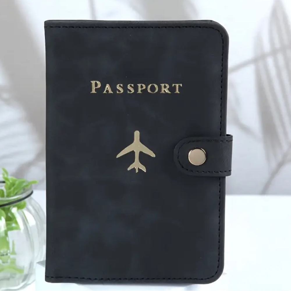 Black Passport Holder with Gold Accents